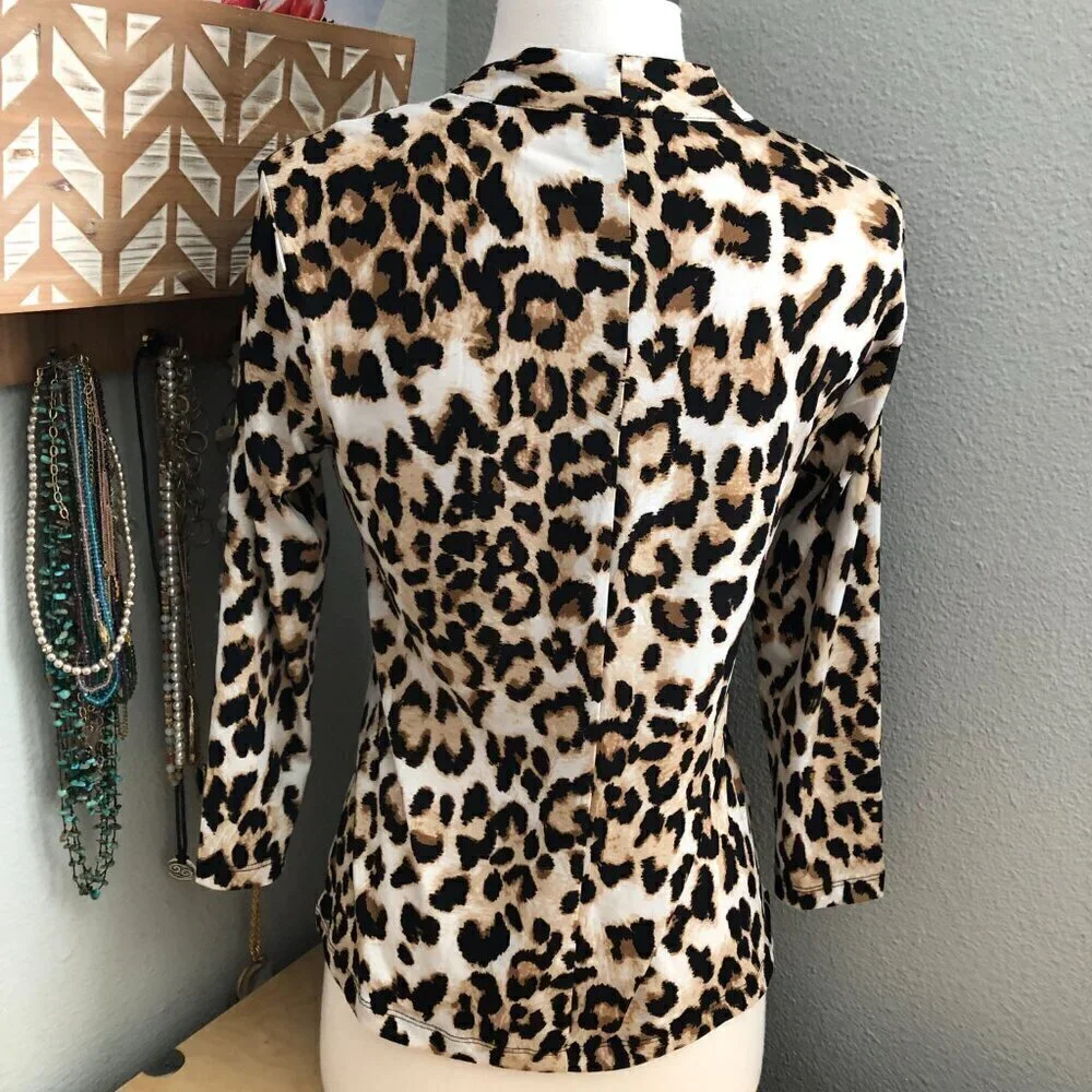 CARMEN MARC VALVO Animal Print Blouse Women's size S Black Tan Brown NEW - Picture 3 of 4
